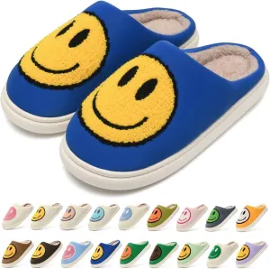 Giom 【New】 Soft Pu Leather Smiling Face Slippers for Women and Men, Retro Happy Face Slippers Big Size, Cozy Warm House Slippers, Slip-On Family Bedroom Slides, Winter Indoor Outdoor Slippers