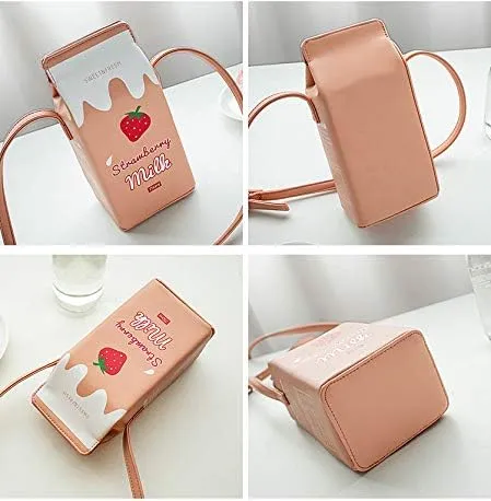 Girls Fruits Banana Strawberry Milk Box CrossBody Small Purse Bag Women Phone Wallet Handbag Shoulder Bags