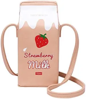 Girls Fruits Banana Strawberry Milk Box CrossBody Small Purse Bag Women Phone Wallet Handbag Shoulder Bags