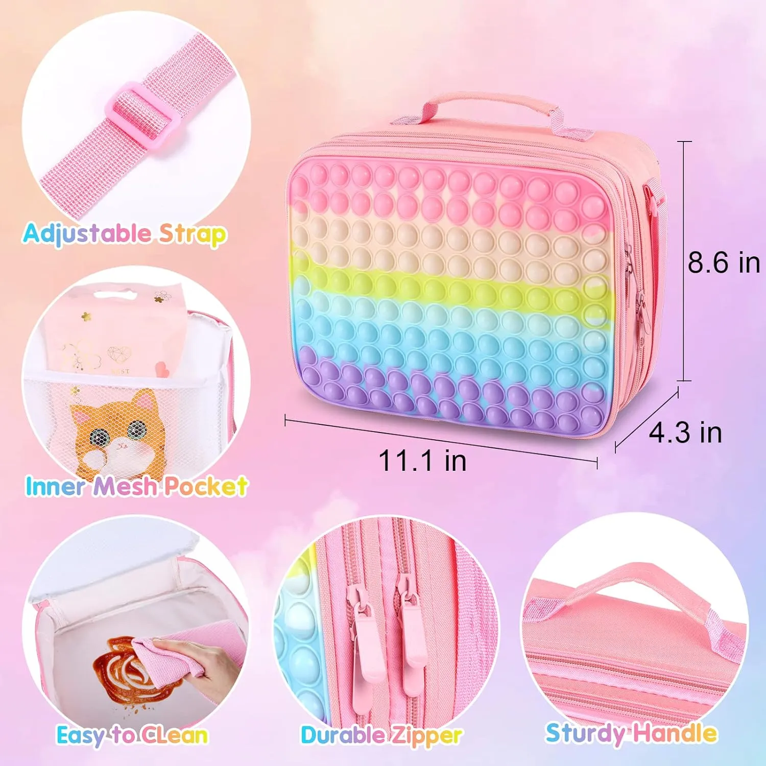 Girls Lunch Boxes for School, Pop Lunch Box for Girls, Valentines Gifts Insulated Lunch Box for Kids,Office School Supplies Leakproof Cooler Lunch Box