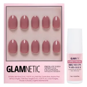 Glamnetic Press On Nails & Brush On Nail Glue Bundle - Fall Mauve | Opaque Muted Blush Mauve Short Oval False Nails, Reusable | Super Strong Nail Glue | Mess-Free, Durable & Long-Lasting