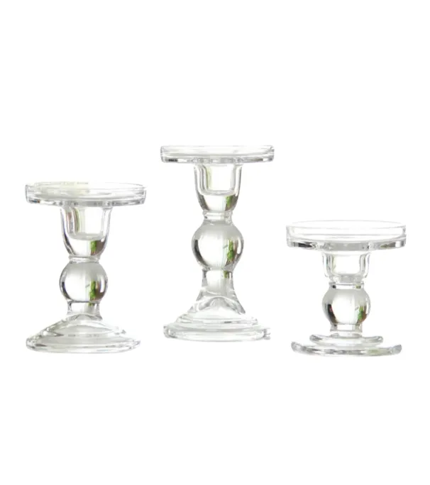 Glass Candle Holders Set of 3 for Wedding or Home Decoration