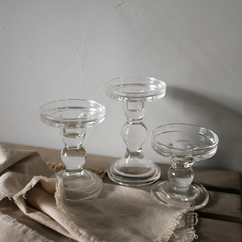Glass Candle Holders Set of 3 for Wedding or Home Decoration