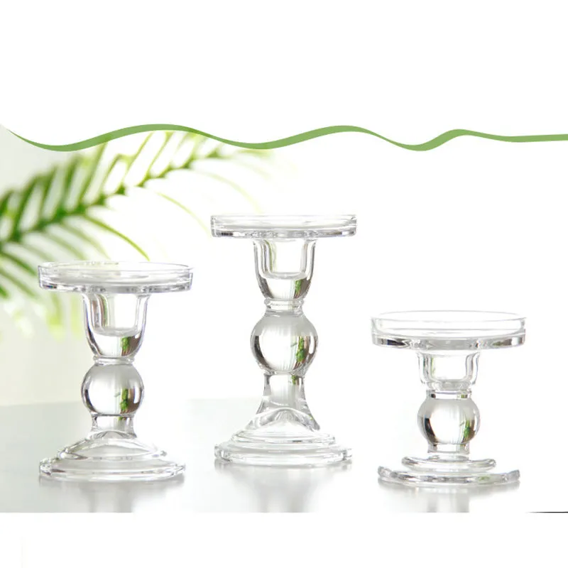 Glass Candle Holders Set of 3 for Wedding or Home Decoration