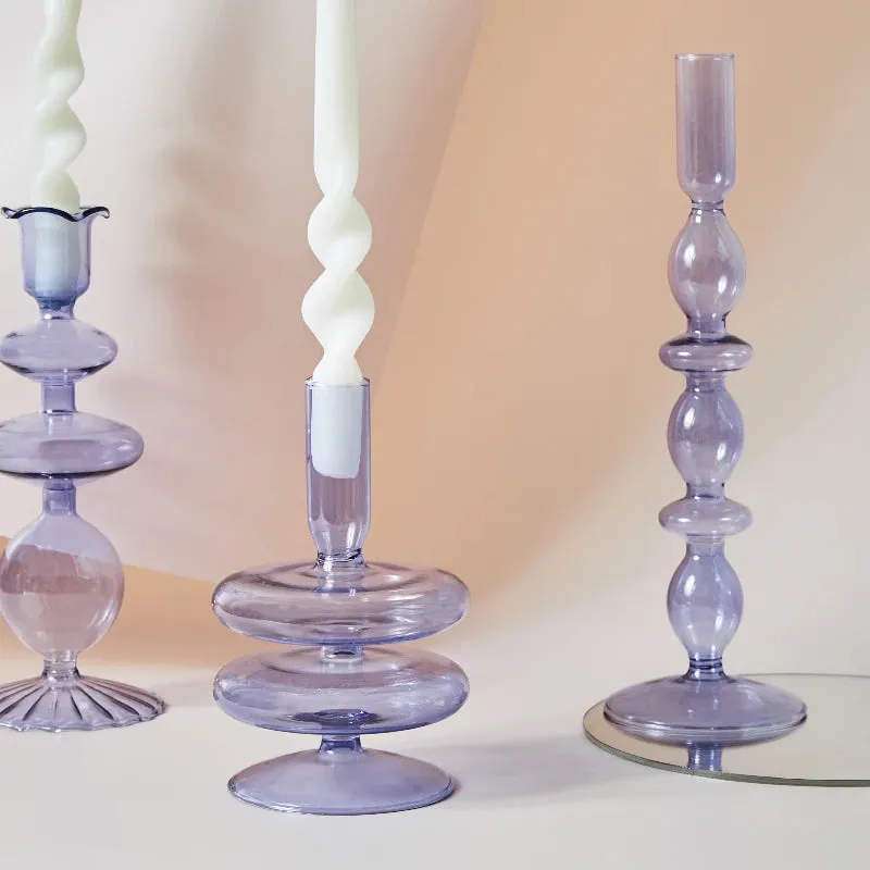 Glass Candlesticks Lilac Candle Holders