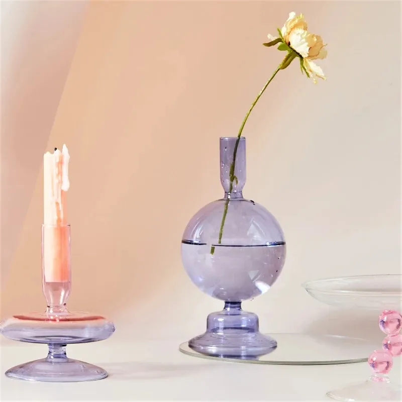 Glass Candlesticks Lilac Candle Holders