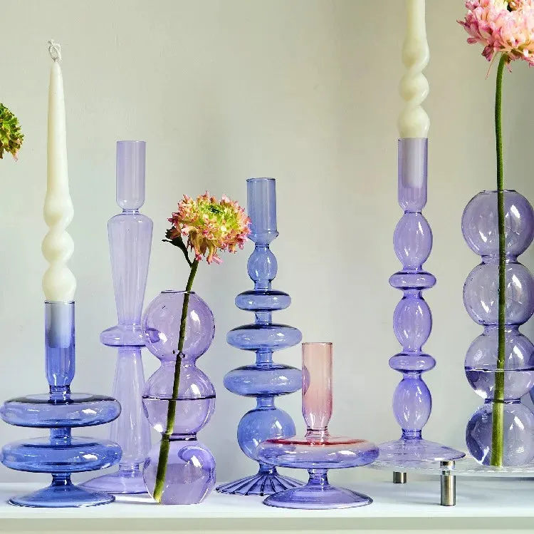 Glass Candlesticks Lilac Candle Holders