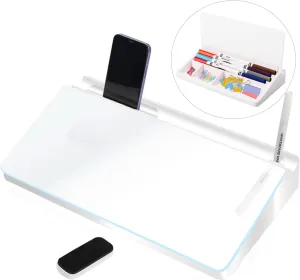 Glass Desktop Whiteboard Dry Erase Board Computer Keyboard Stand Desk White Board Organizers with Accessories 2 Markers,1 Eraser for Office, Home, School Supplies