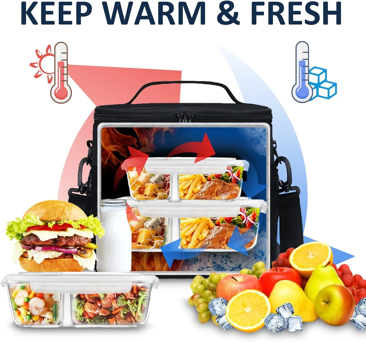 Gloppie Lunch Box for Men Women Insulated Lunch Bag Reusable Lunch Cooler Bag, Black