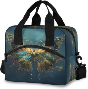 Glowing Butterflies Blue Lunch Box for Men Women Adults Insulated Lunch Bag Cooler Bag with Adjustable Shoulder Strap for Work Picnic Travel