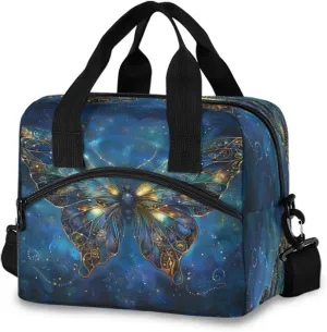 Glowing Butterfly Lunch Box for Men Women Adults Insulated Lunch Bag Cooler Bag with Adjustable Shoulder Strap for Work Picnic Travel