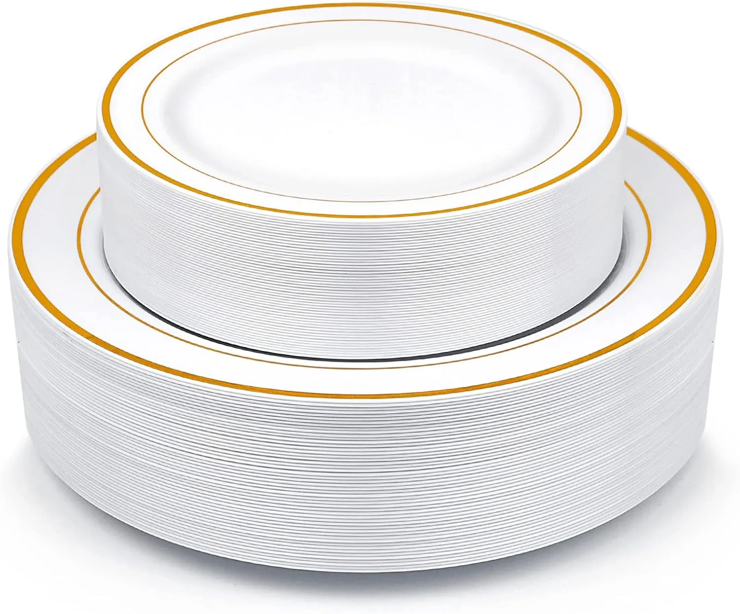 Gold Plastic Plates, MCIRCO 100 Pieces Disposable Party Plates for Weddings, Premium Gold Rim Plates, Include 50 10.25 Inch Dinner Plates and 50 7.5 Inch Dessert Appetizer Plates