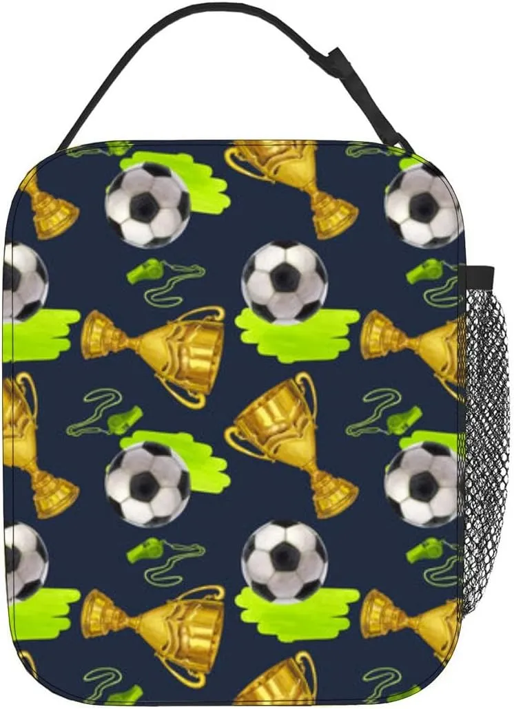 golden winner cup trophy soccer ball whistle victory Hand draw Insulated Iunch Bag for Men Woman Large Portable Waterproof Reusable Thermal Lunch Box with Pockets for Work Travel Picnic