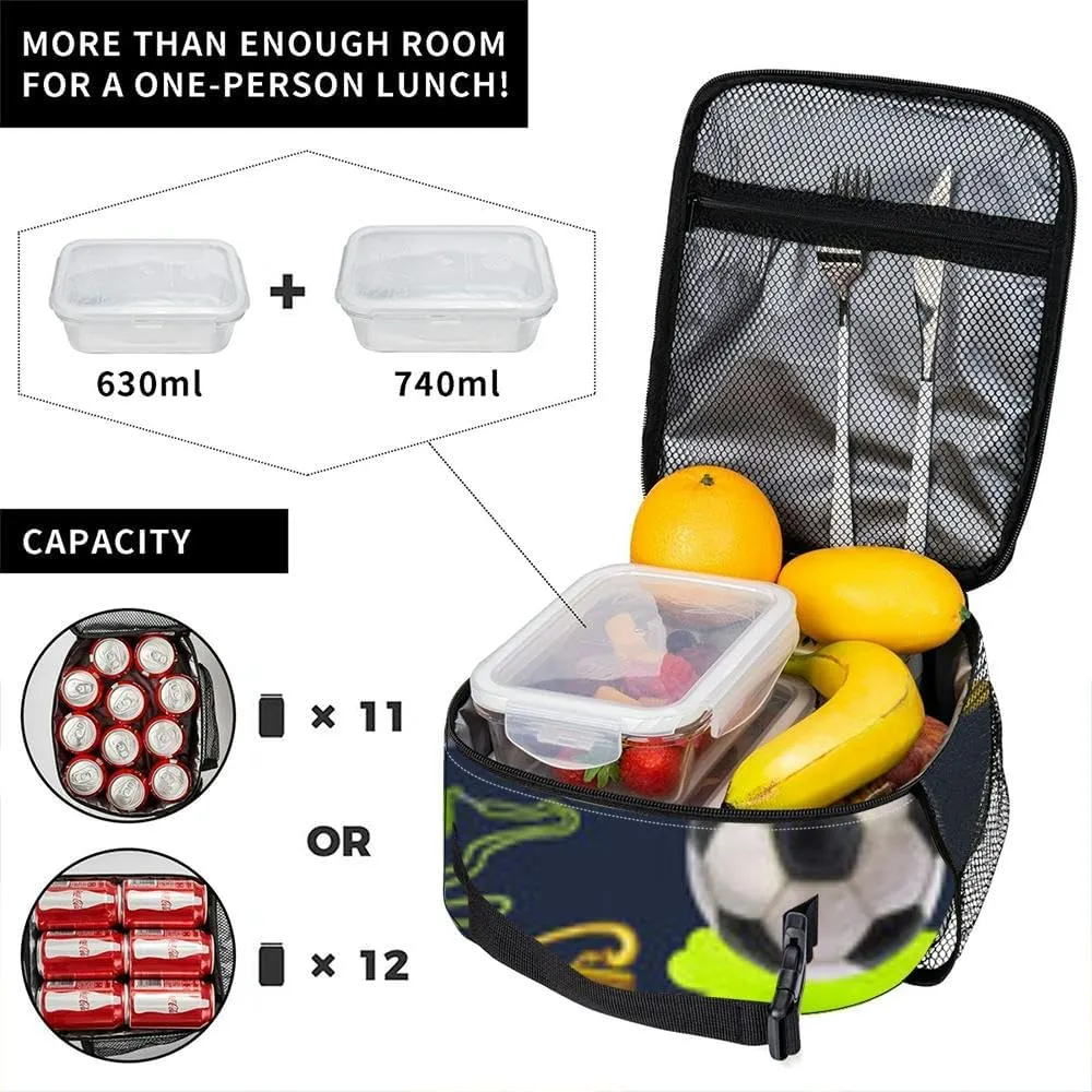 golden winner cup trophy soccer ball whistle victory Hand draw Insulated Iunch Bag for Men Woman Large Portable Waterproof Reusable Thermal Lunch Box with Pockets for Work Travel Picnic