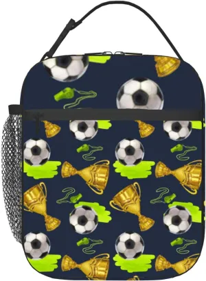 golden winner cup trophy soccer ball whistle victory Hand draw Insulated Iunch Bag for Men Woman Large Portable Waterproof Reusable Thermal Lunch Box with Pockets for Work Travel Picnic