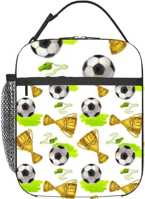 golden winner cup trophy soccer ball whistle victory prize Hand draw Insulated Iunch Bag for Men Woman Large Portable Waterproof Reusable Thermal Lunch Box with Pockets for Work Travel Picnic