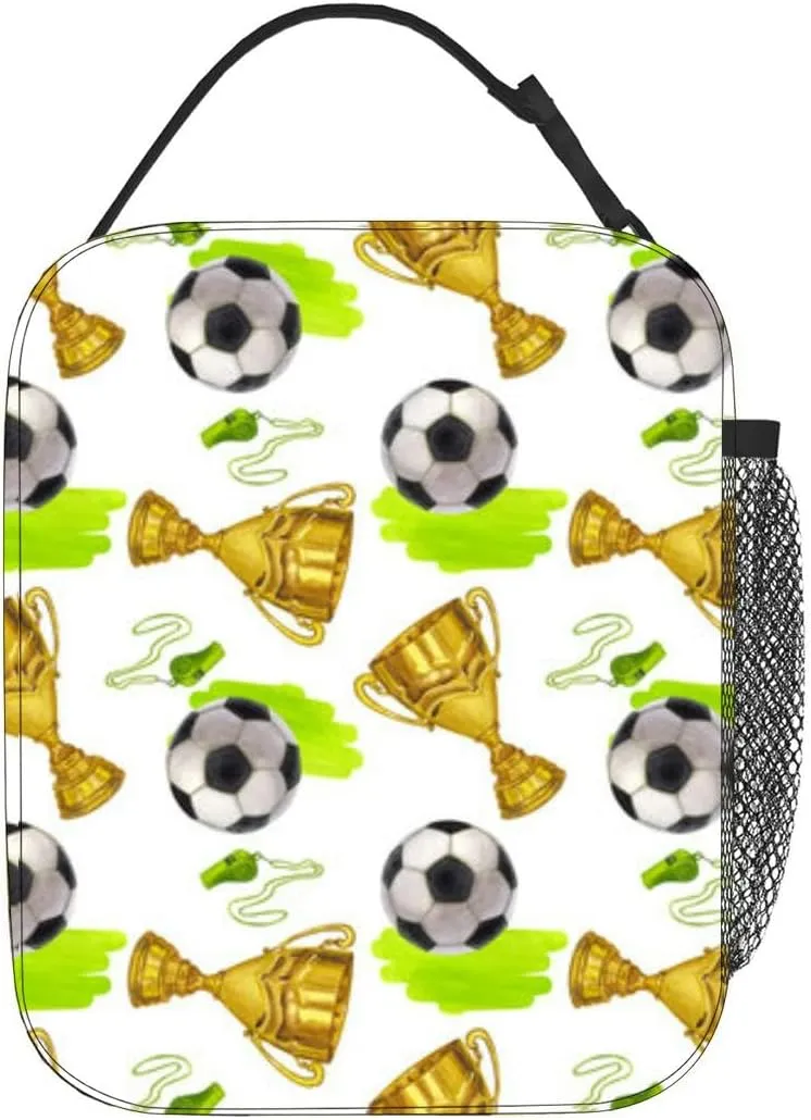 golden winner cup trophy soccer ball whistle victory prize Hand draw Insulated Iunch Bag for Men Woman Large Portable Waterproof Reusable Thermal Lunch Box with Pockets for Work Travel Picnic