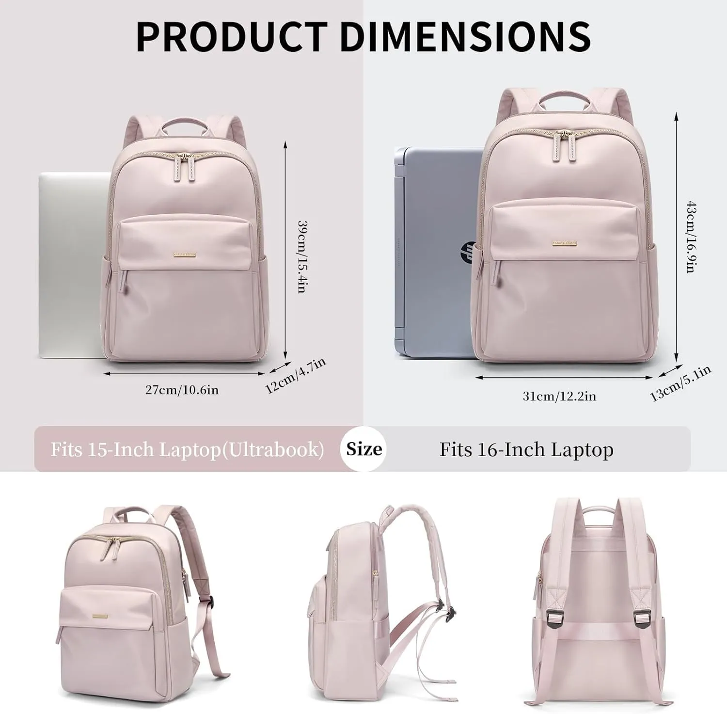 GOLF SUPAGS Laptop Backpack for Women Fits 14 Inch Notebook Casual Daypack Purse Work Travel College Bag (Pink)