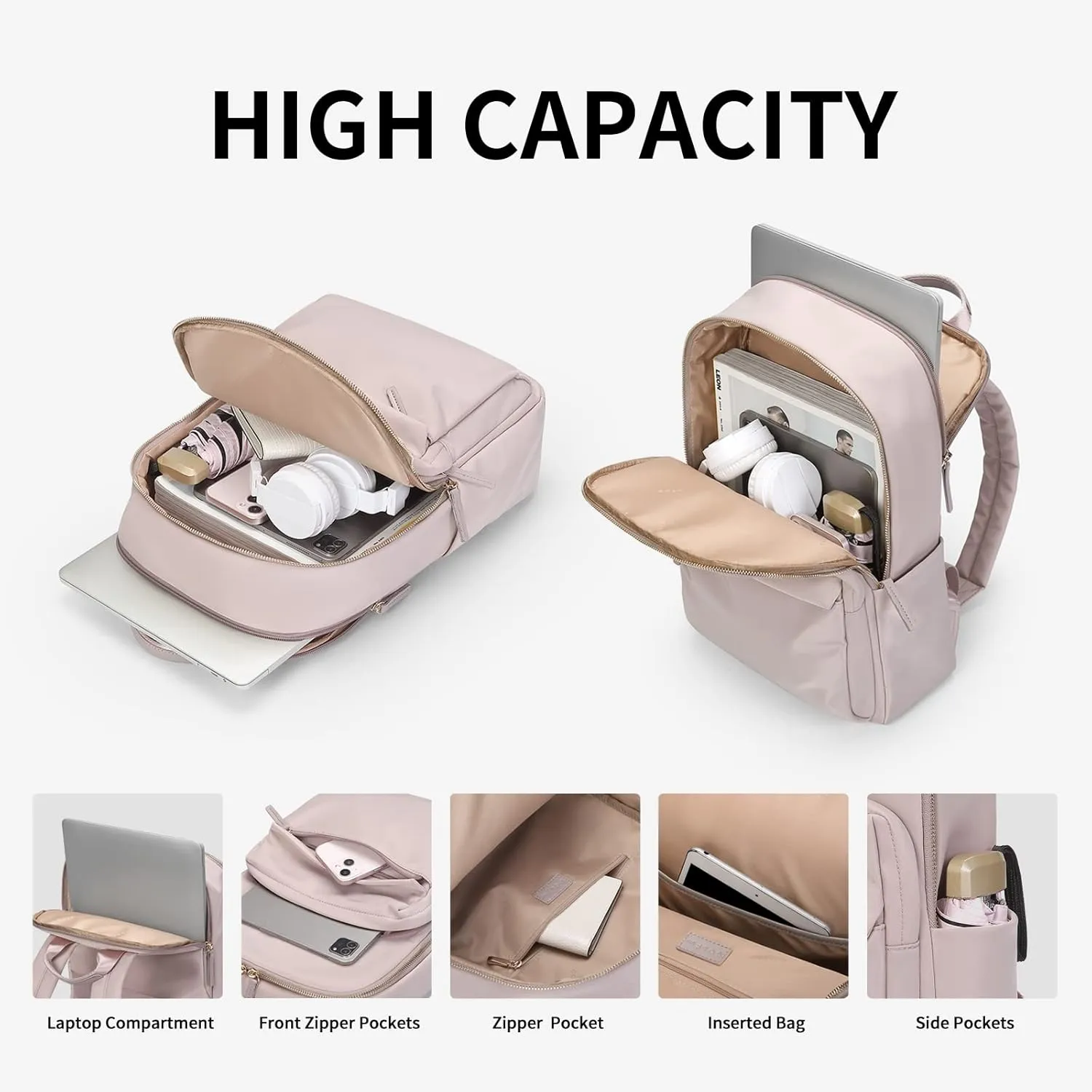 GOLF SUPAGS Laptop Backpack for Women Fits 14 Inch Notebook Casual Daypack Purse Work Travel College Bag (Pink)