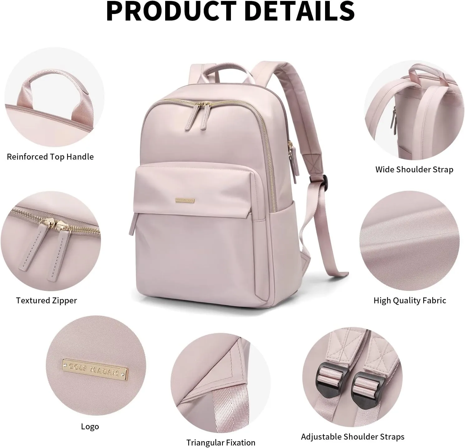 GOLF SUPAGS Laptop Backpack for Women Fits 14 Inch Notebook Casual Daypack Purse Work Travel College Bag (Pink)
