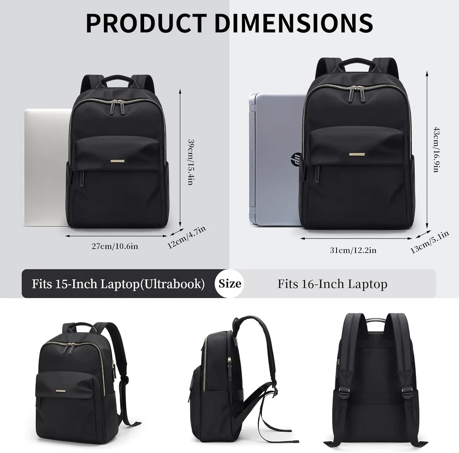 GOLF SUPAGS Laptop Backpack for Women Fits 16 Inch Notebook Casual Daypack Purse Work Travel College Bag (Black)