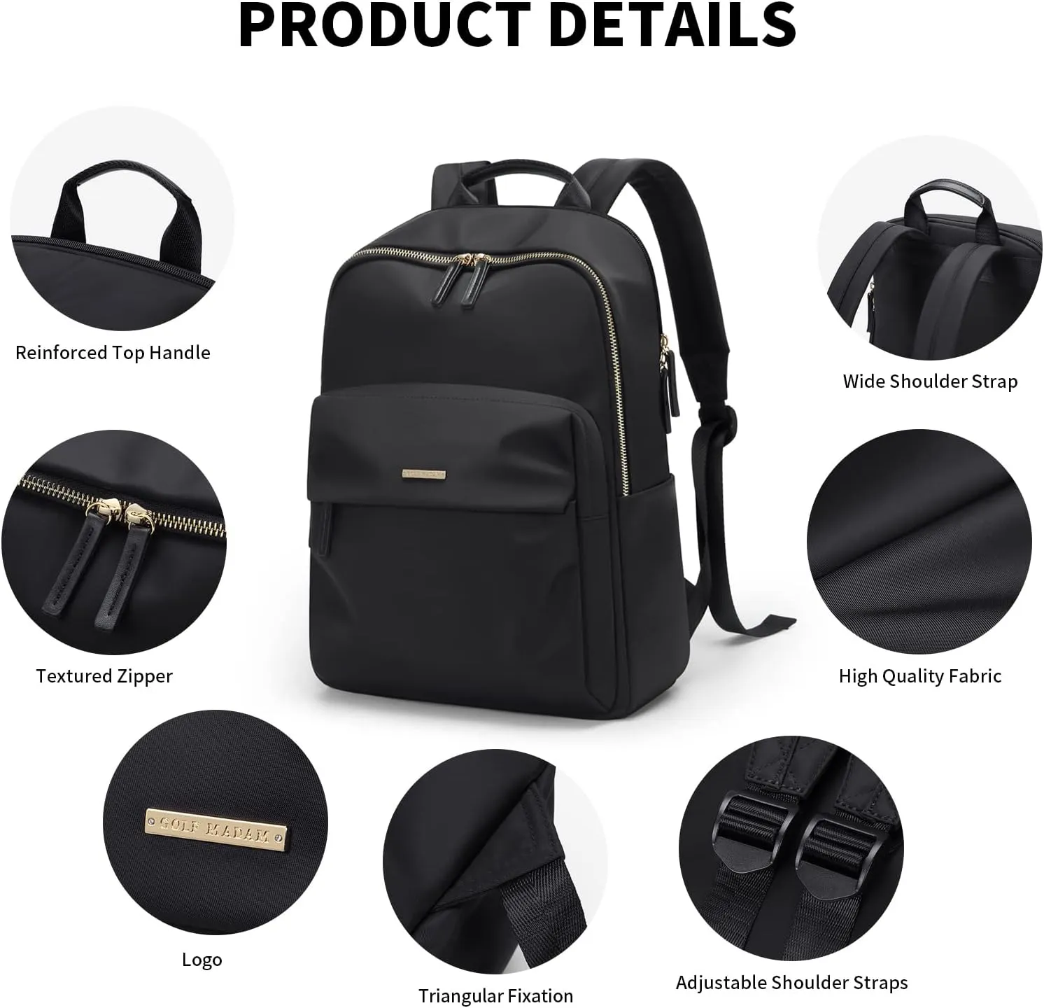 GOLF SUPAGS Laptop Backpack for Women Fits 16 Inch Notebook Casual Daypack Purse Work Travel College Bag (Black)