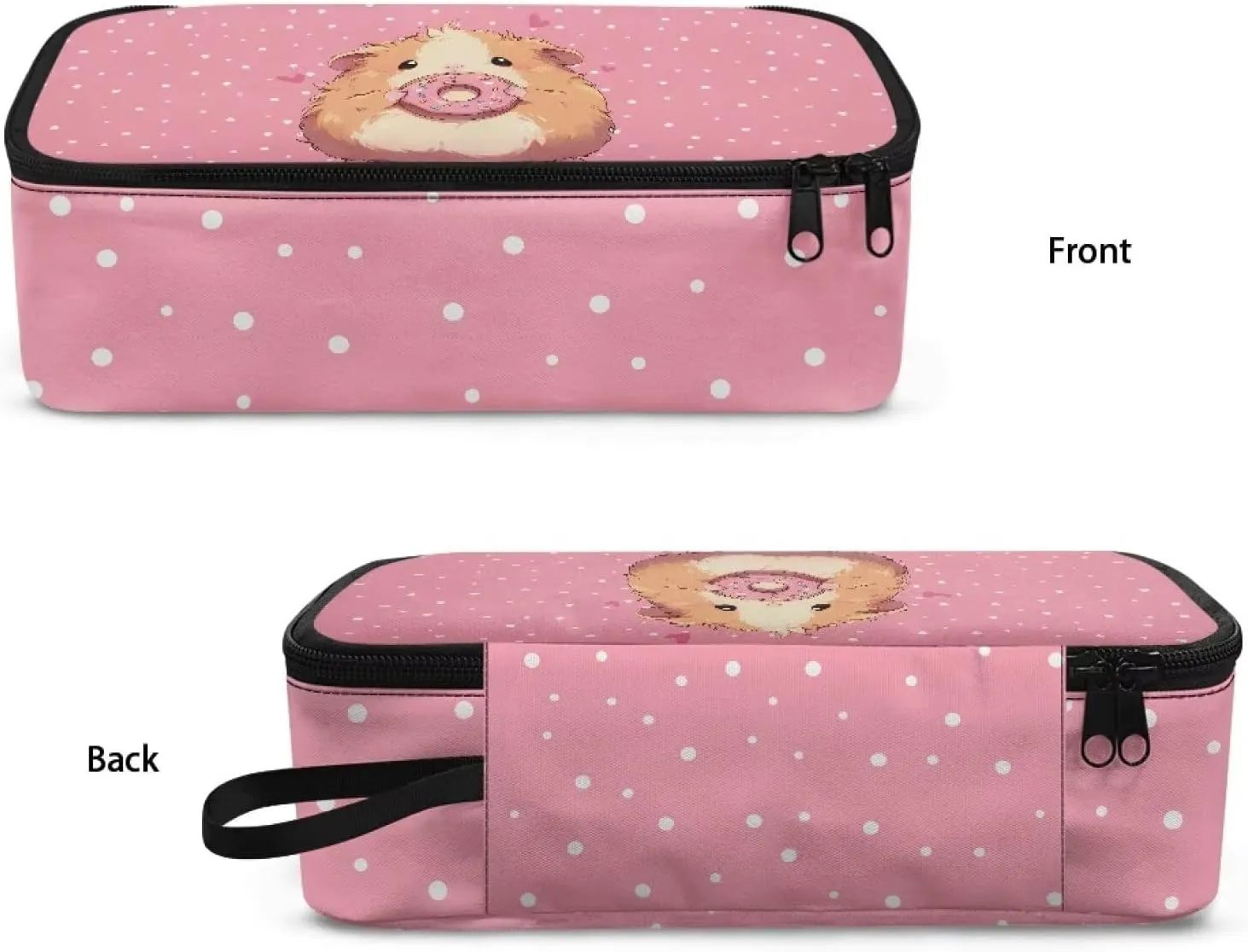 Gomyblomy Guinea Pig Donut Pencil Case Cute Pink Pencil Pouch Pen Bag with Zipper and Pen Slots Large Stationery Holder Box for Elementary School Office Portable Makeup Bag for Travel