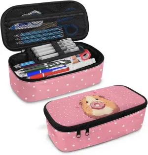 Gomyblomy Guinea Pig Donut Pencil Case Cute Pink Pencil Pouch Pen Bag with Zipper and Pen Slots Large Stationery Holder Box for Elementary School Office Portable Makeup Bag for Travel