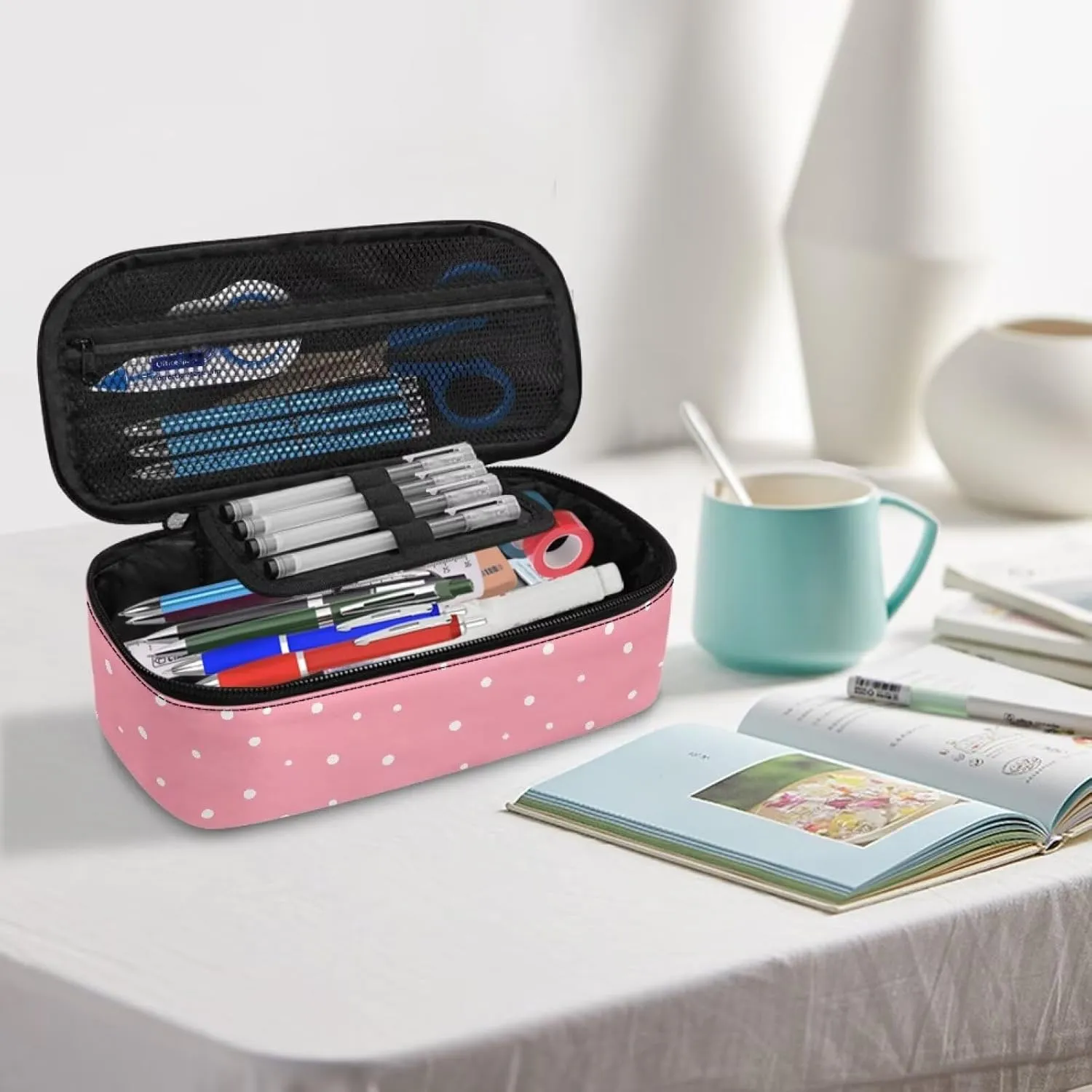 Gomyblomy Guinea Pig Donut Pencil Case Cute Pink Pencil Pouch Pen Bag with Zipper and Pen Slots Large Stationery Holder Box for Elementary School Office Portable Makeup Bag for Travel