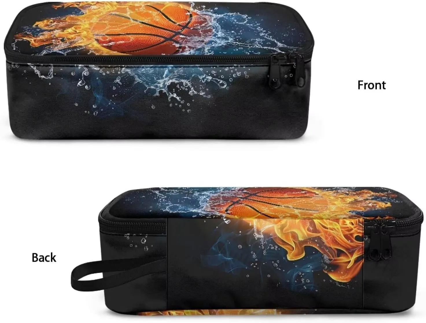 Gomyblomy Water Fire Basketball Pencil Case for Boys Men Large Storage Pen Box Pencil Bag High Capacity Stationery Pouch Desk Organizer for School Office Travel Supplies