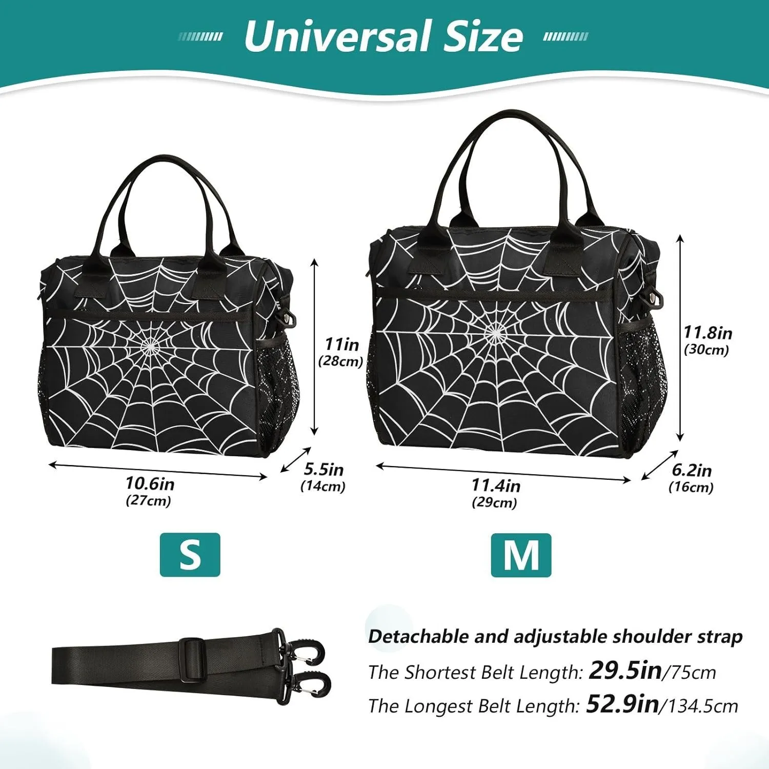 Goth Spider Web Lunch Bag & Lunch Box for Women with Adjustable Shoulder Belt Insulated Portable Lunch Tote Bag Cooler Bag for Girls Travel Office Picnic