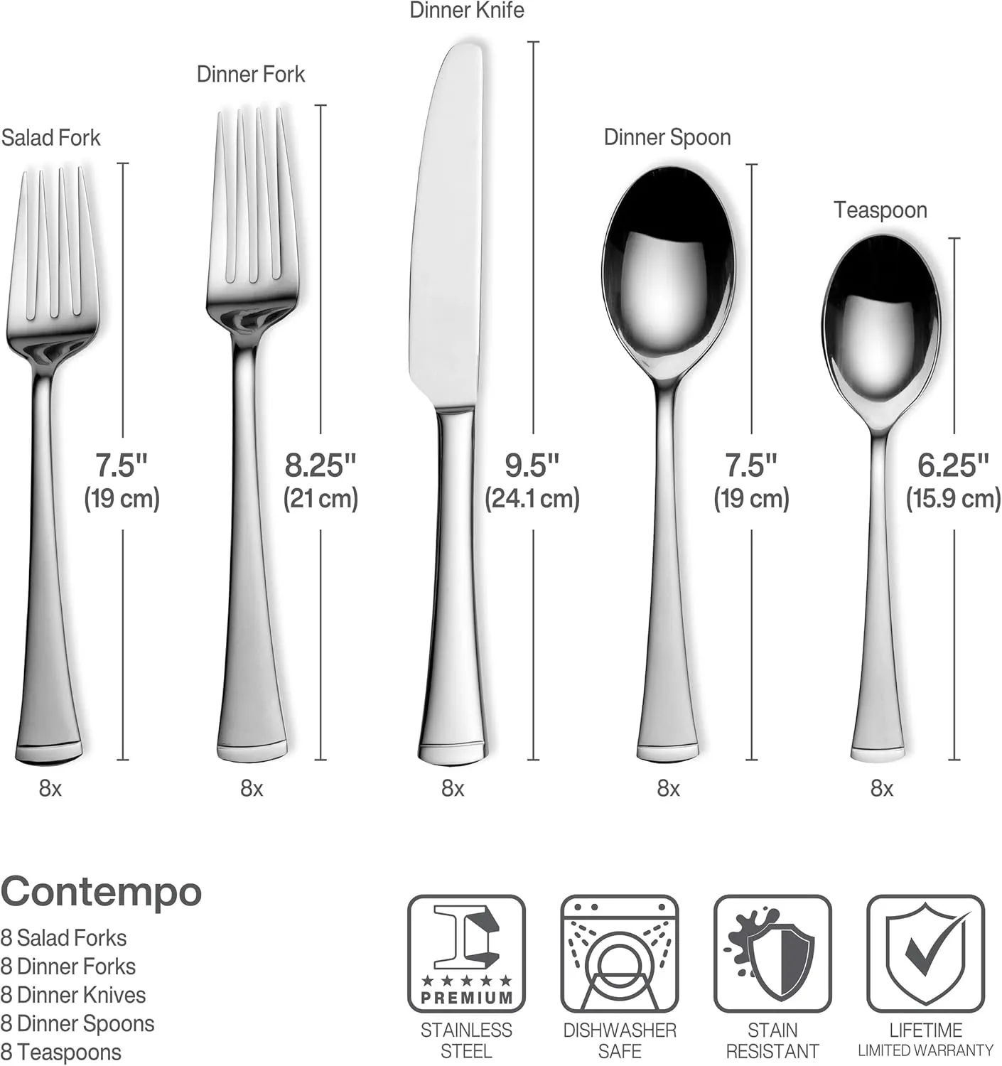 Gourmet Basics by Mikasa Contempo 45-Piece Stainless Steel Flatware Set, Service for 8,Silver