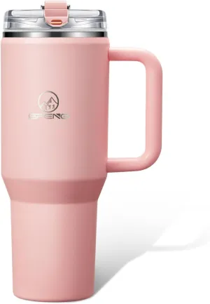 Gpeng 30/40/50 oz Tumbler with Handle, Water Bottles with Straw Lid, Insulated Stainless Steel Travel Mug Cup Holder Friendly, Keep Drinks Cold or Hot for Hours