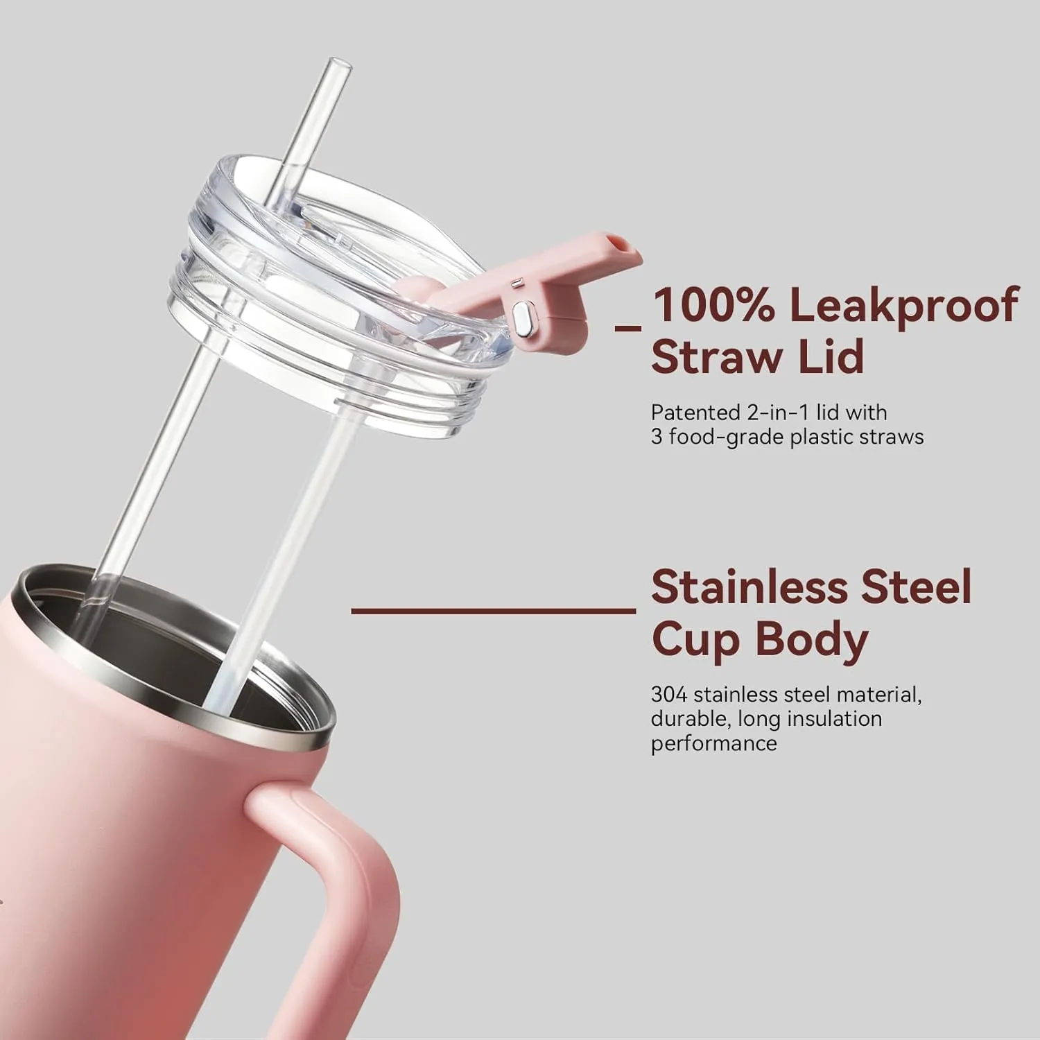 Gpeng 30/40/50 oz Tumbler with Handle, Water Bottles with Straw Lid, Insulated Stainless Steel Travel Mug Cup Holder Friendly, Keep Drinks Cold or Hot for Hours