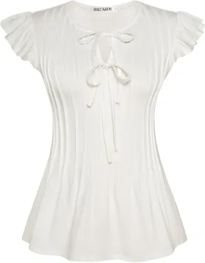 GRACE KARIN Women's Ruffle Cap Sleeve Tunics Summer Tie Front Dressy Casual Blouse Elegant Work Tops for Women 2025