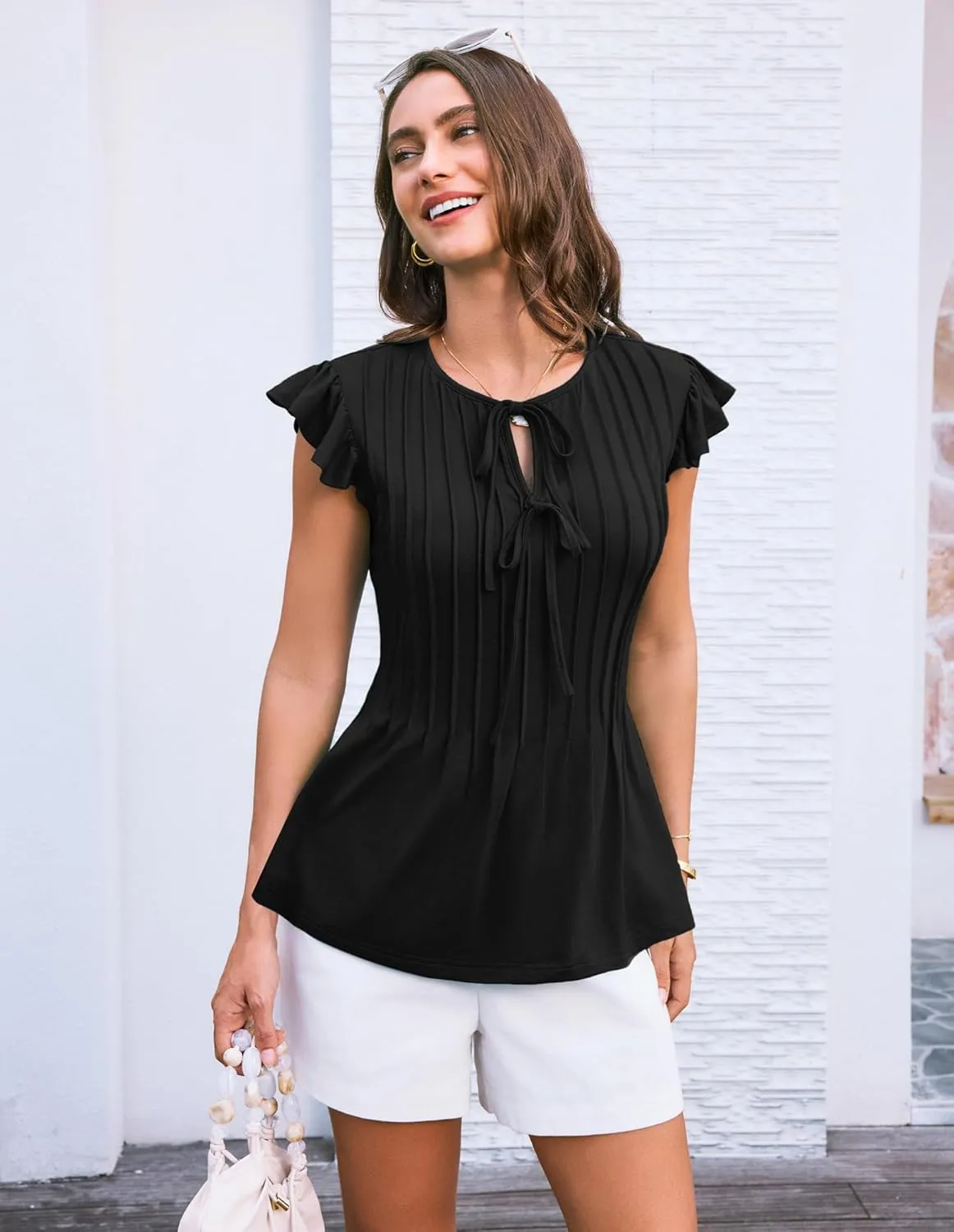 GRACE KARIN Women's Ruffle Cap Sleeve Tunics Summer Tie Front Dressy Casual Blouse Elegant Work Tops for Women 2025