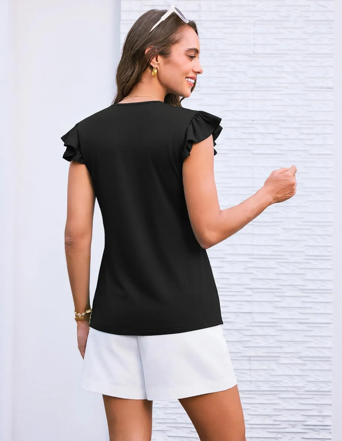GRACE KARIN Women's Ruffle Cap Sleeve Tunics Summer Tie Front Dressy Casual Blouse Elegant Work Tops for Women 2025