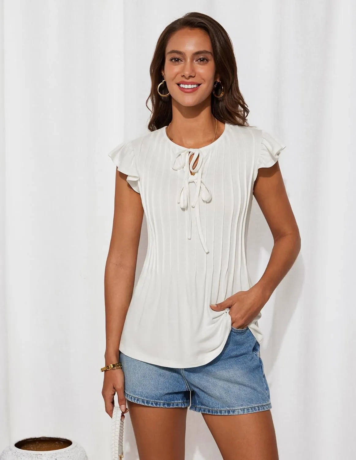 GRACE KARIN Women's Ruffle Cap Sleeve Tunics Summer Tie Front Dressy Casual Blouse Elegant Work Tops for Women 2025