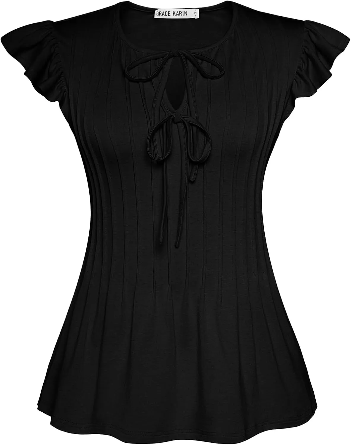 GRACE KARIN Women's Ruffle Cap Sleeve Tunics Summer Tie Front Dressy Casual Blouse Elegant Work Tops for Women 2025