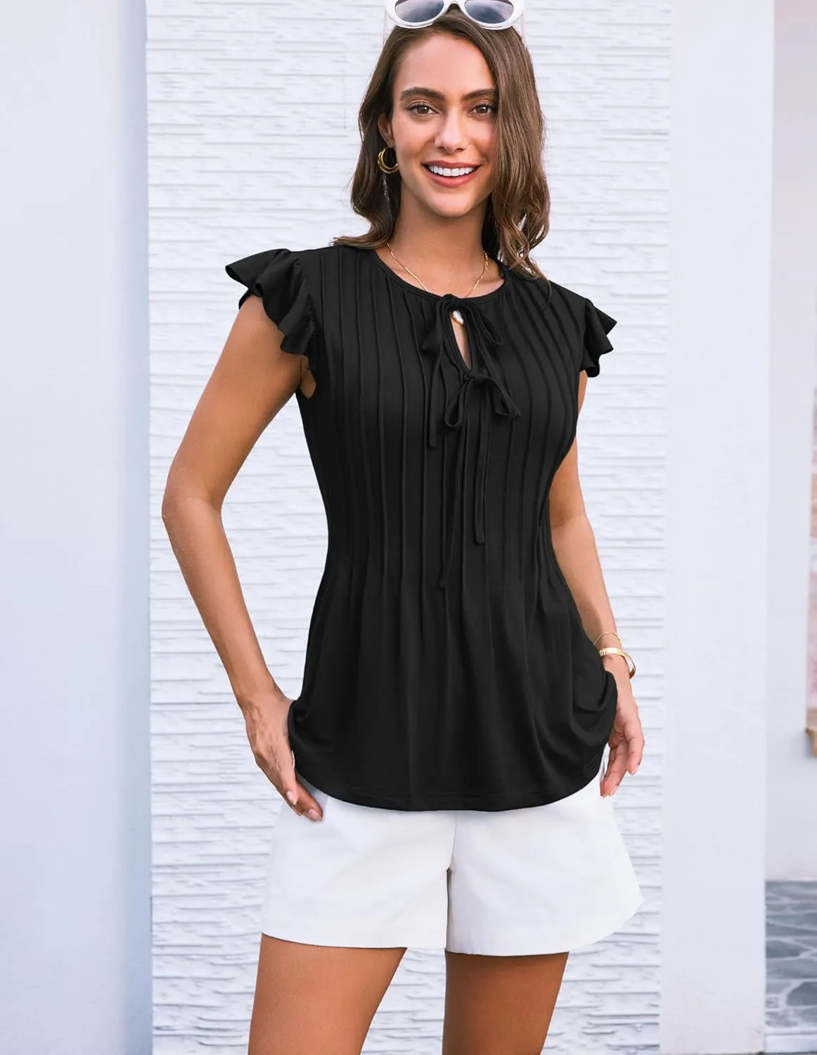 GRACE KARIN Women's Ruffle Cap Sleeve Tunics Summer Tie Front Dressy Casual Blouse Elegant Work Tops for Women 2025