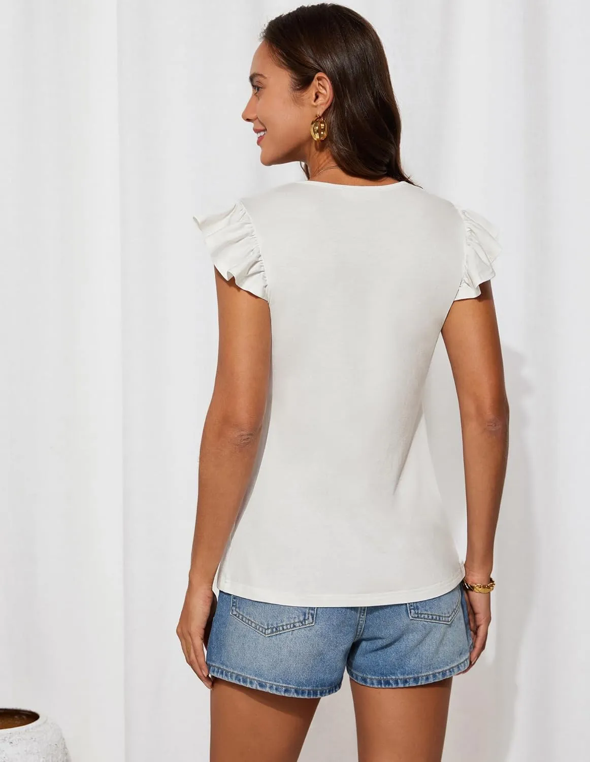 GRACE KARIN Women's Ruffle Cap Sleeve Tunics Summer Tie Front Dressy Casual Blouse Elegant Work Tops for Women 2025