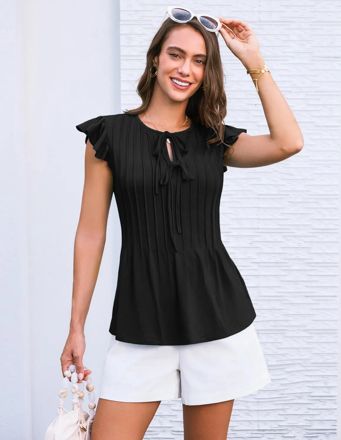 GRACE KARIN Women's Ruffle Cap Sleeve Tunics Summer Tie Front Dressy Casual Blouse Elegant Work Tops for Women 2025