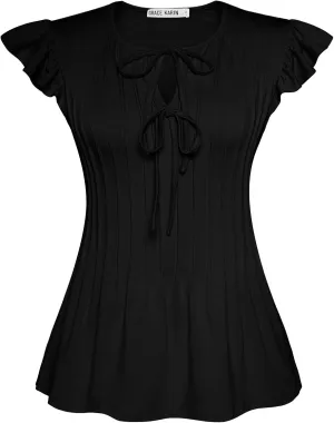 GRACE KARIN Women's Ruffle Cap Sleeve Tunics Summer Tie Front Dressy Casual Blouse Elegant Work Tops for Women 2025