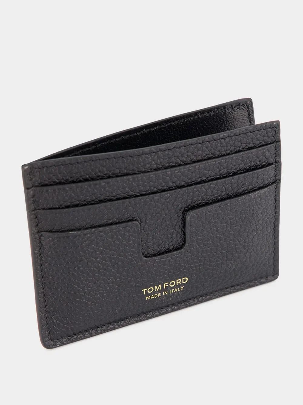 Grained-Leather Black Card Holder