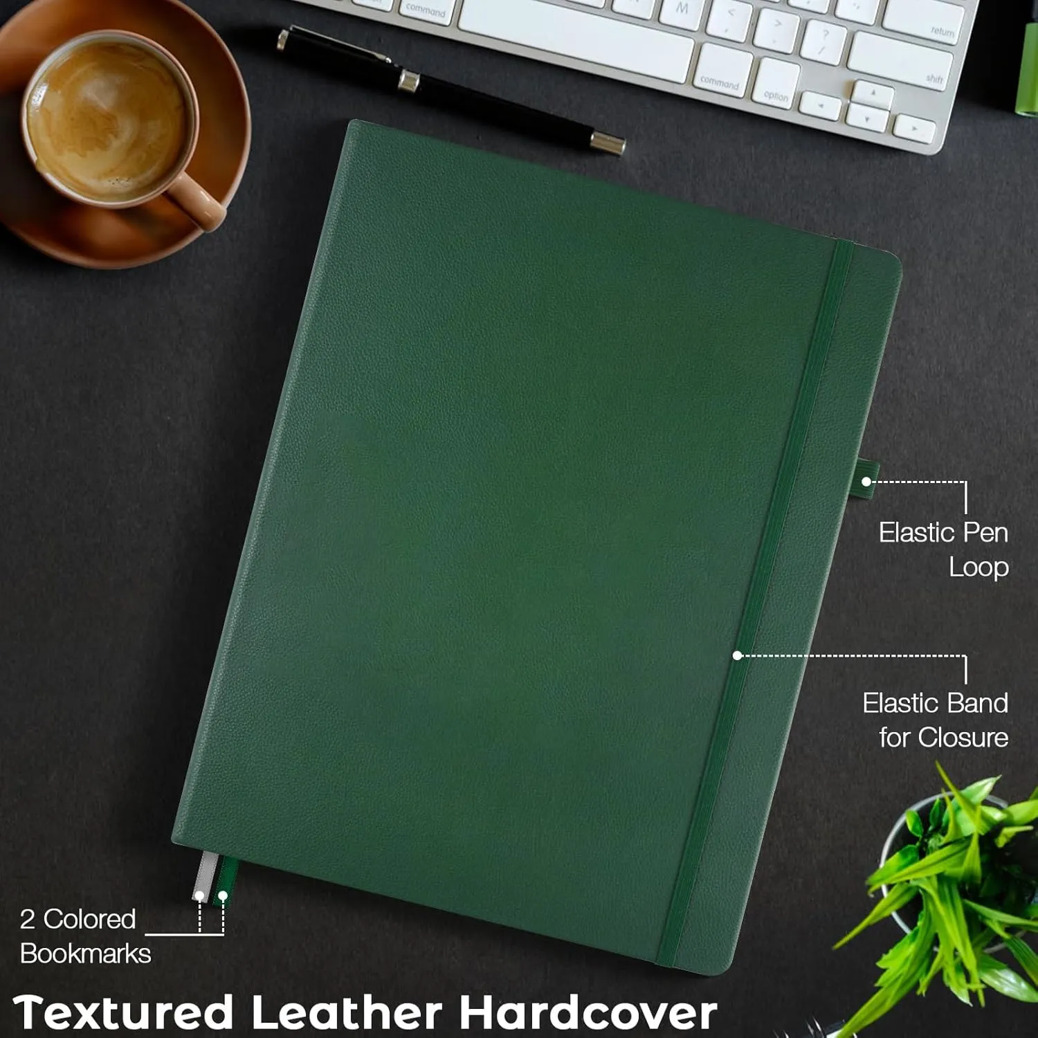 Graph Paper Notebook, Hardcover Notebook 8.5 x 11, Grid Notebook Journal for Women, Men, Large Leather Journals for Writing, Thick Paper, A4 Notebooks for Work, School Supplies, Engineering Green