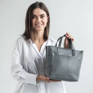 Gray pebbled leather mini tote bag