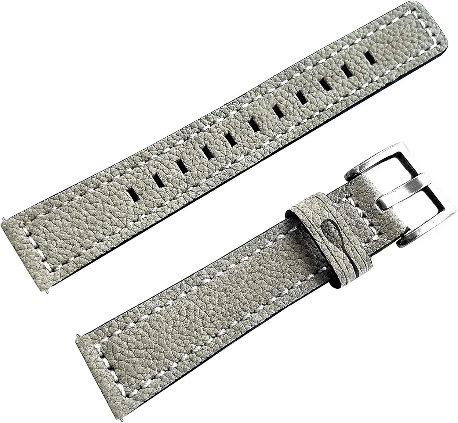 Gray Suede with White Stitches Leather Band Compatible with Garmin Approach S12 and S42 Smartwatches Strap B18P20 (2. Silver Color Buckle, for Garmin Approach S12)