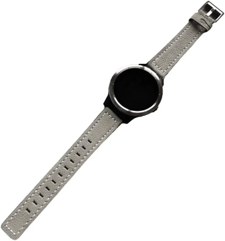 Gray Suede with White Stitches Leather Band Compatible with Garmin Approach S12 and S42 Smartwatches Strap B18P20 (2. Silver Color Buckle, for Garmin Approach S12)