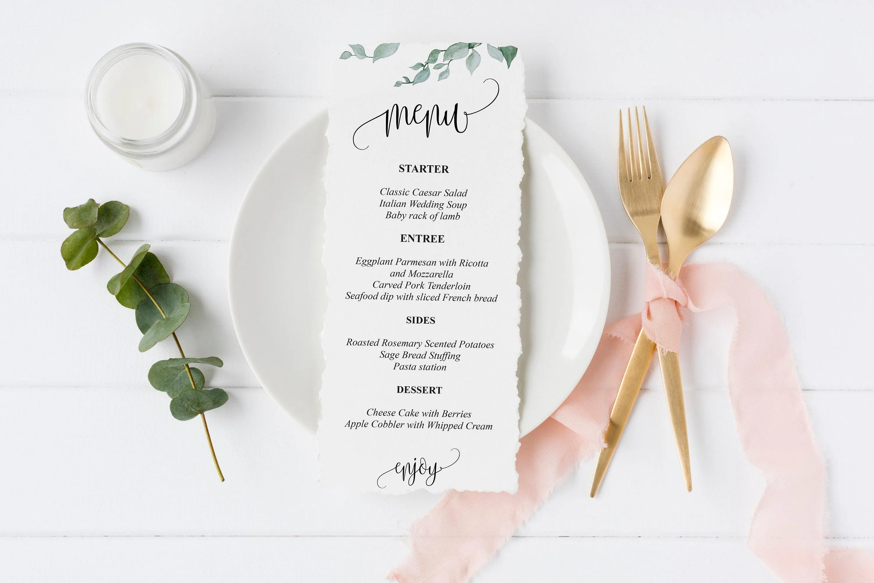 Greenery Wedding Menu Printable Template, Editable Instant Download, Menu Cards, DIY Dinner Menu  - Melissa