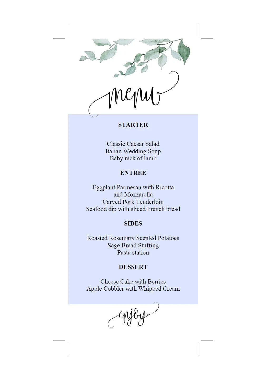Greenery Wedding Menu Printable Template, Editable Instant Download, Menu Cards, DIY Dinner Menu  - Melissa